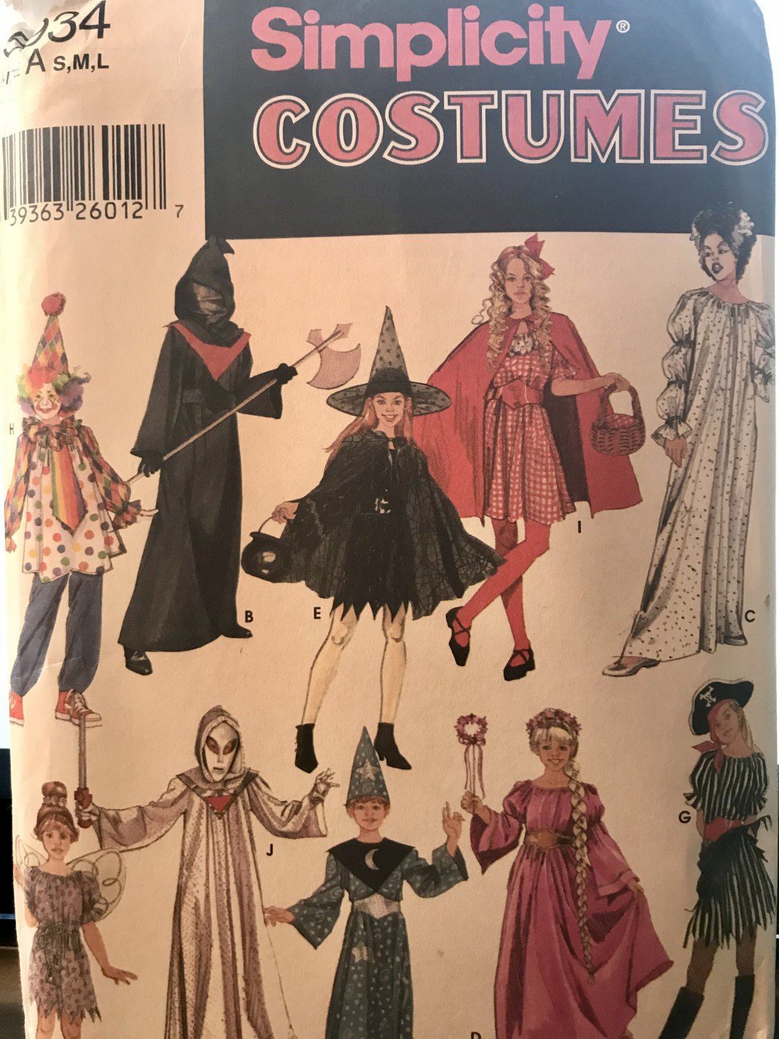 Children's Halloween Costumes Pattern Simplicity 5934 Pirate Witch Clown Fairy Size S M L