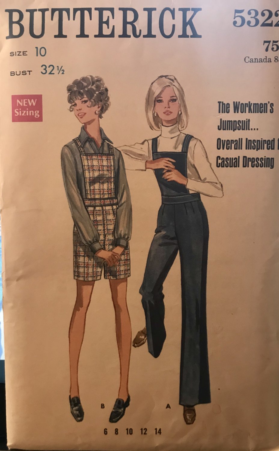 Butterick 5322 Misses Workmens Jumspuit Pattern Bib Overalls Romper Sewing Pattern Size 10 Bust 32