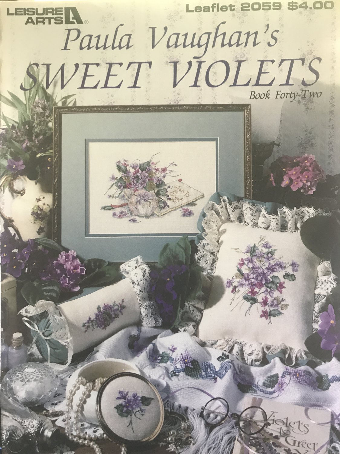 Leisure Arts Cross Stitch leaflet 2059 Sweet Violets by Paula Vaughan