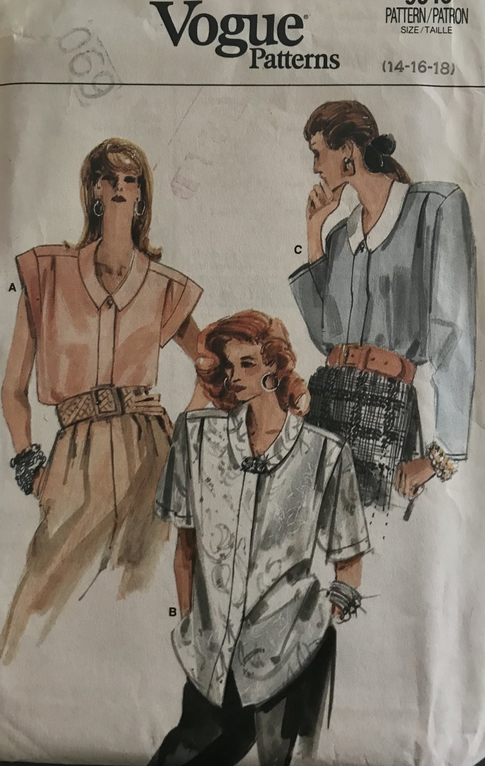 Vogue 9916 Misses Loose-fitting Front Buttoned Shirt  Sewing Pattern Size 14 16 18