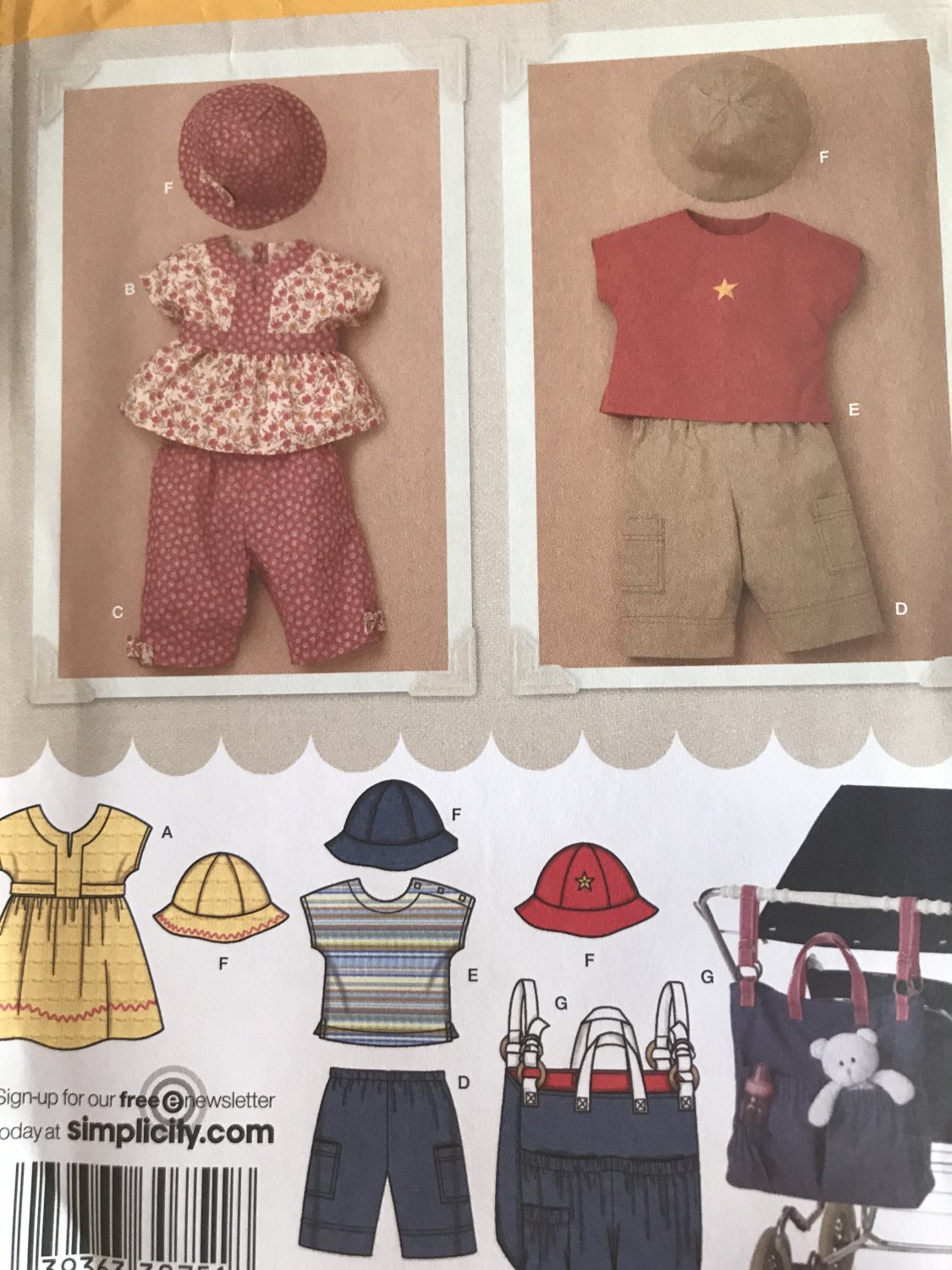 Simplicity 3765 Babies' Dress Top Pants T-shirt & stroller bag Sewing Pattern size XXS - L