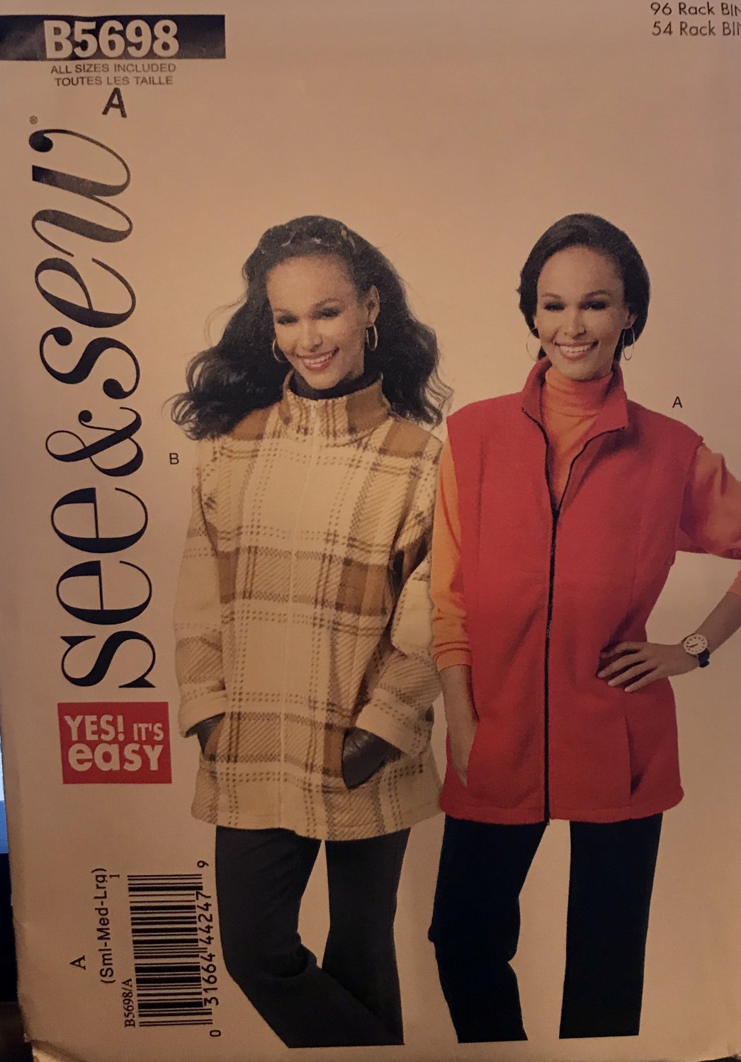Butterick B5698 Misses" Unlined Vest and Jacket Sewing Pattern Size S M L