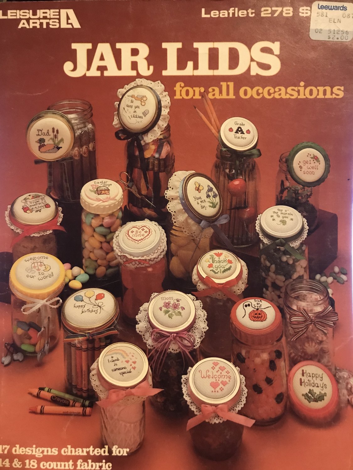 Leisure Arts leaflet 278 Jar Lids for All Occasions counted cross stitch pattern
