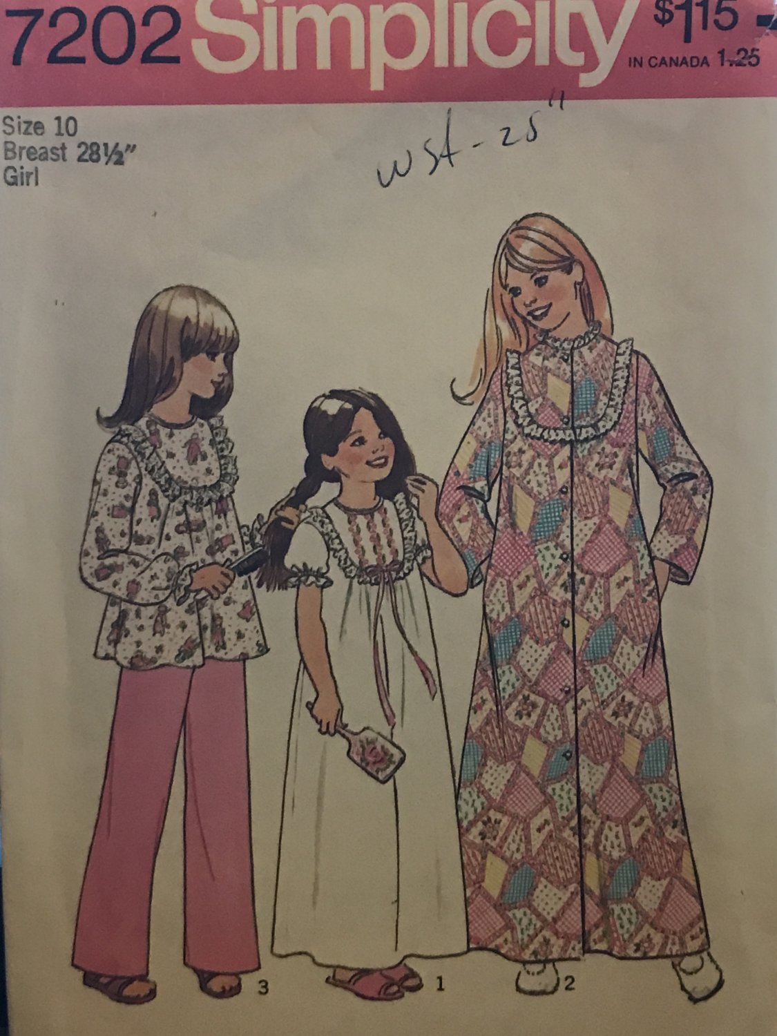 Simplicity 7202 Girl's Robe, Nightgown & Pajamas Sewing Pattern size 10