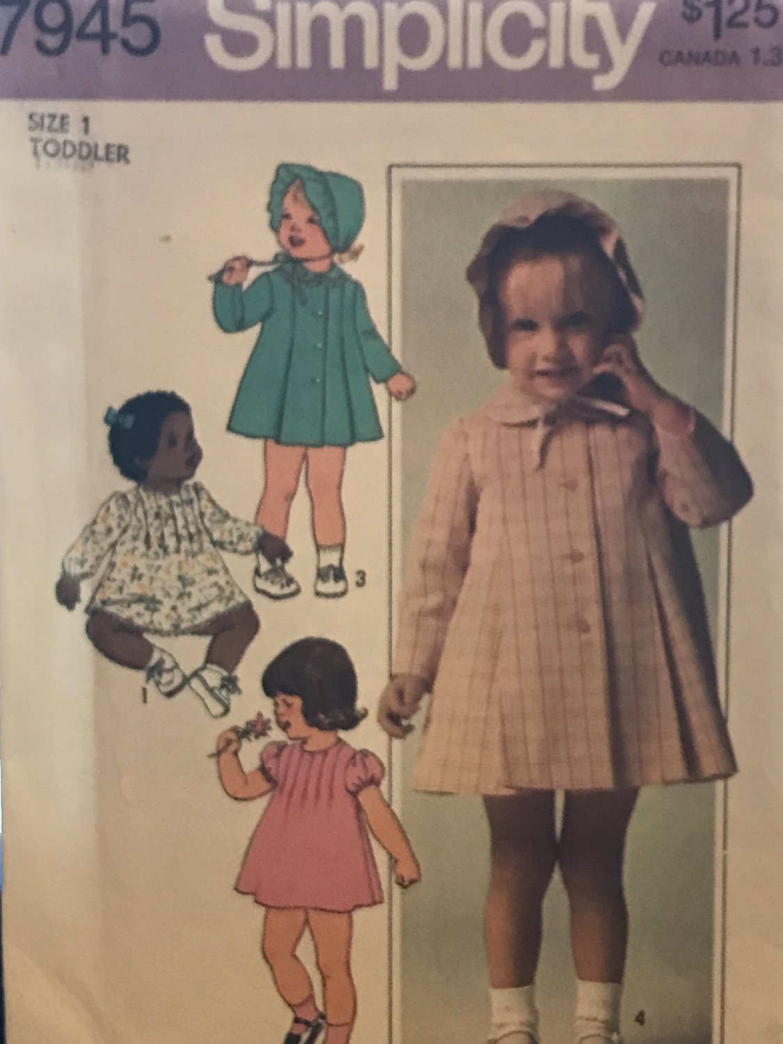 Simplicity 7945 Toddler's Dress, Coat and Hat sewing pattern size 1