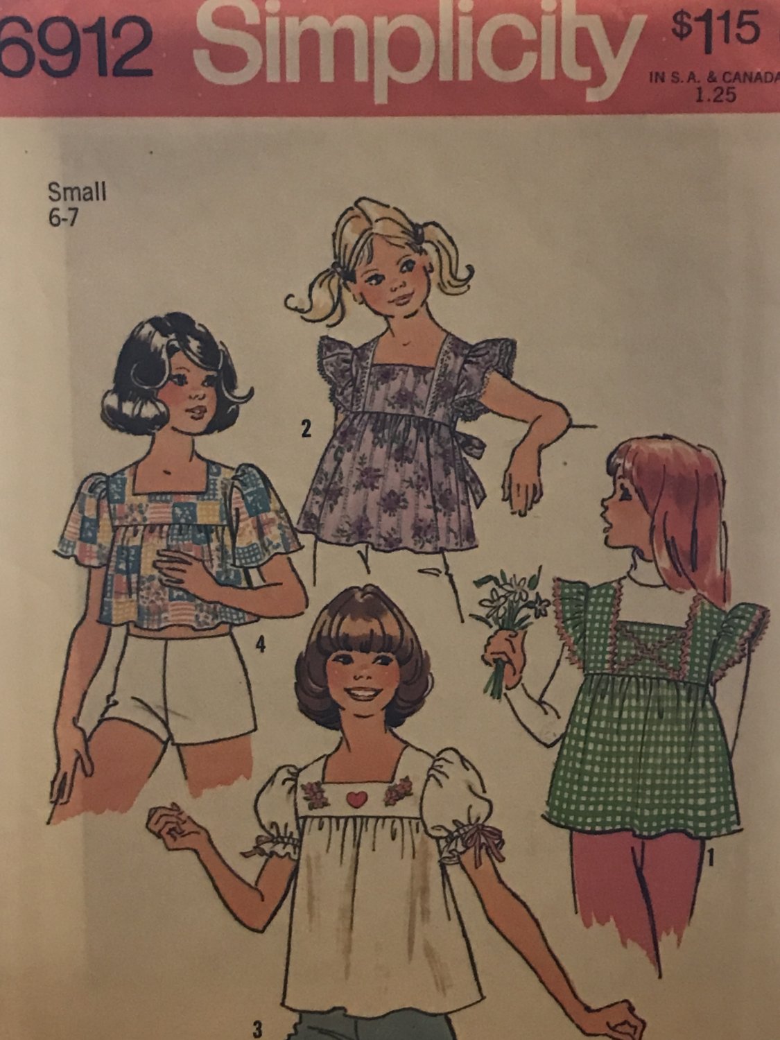 Simplicity 6912 Girls Tops sewing pattern size 6-7