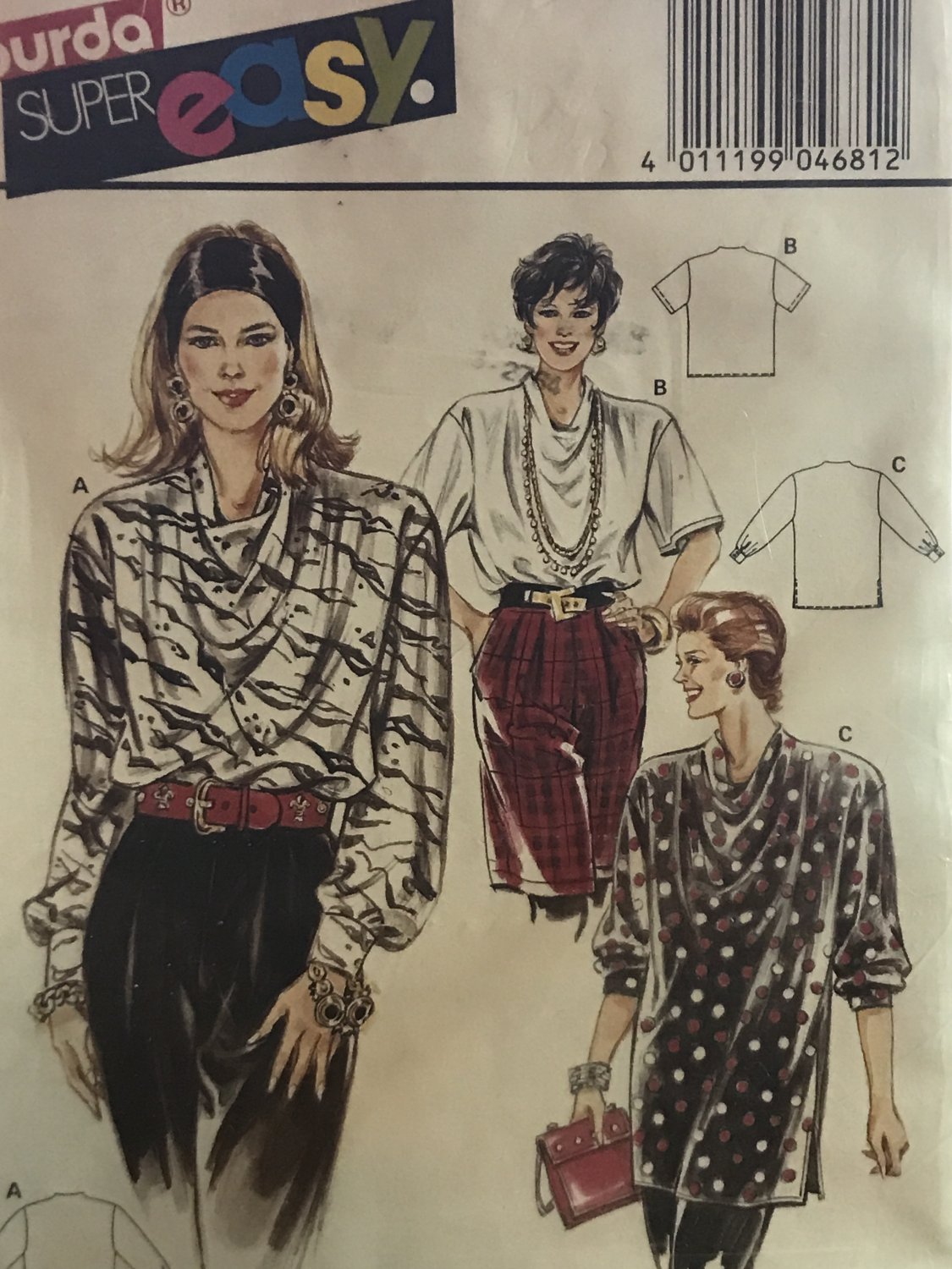 Burda 4681 Size 10 - 20 Misses' Easy Long Or Short Sleeve Drape Neckline Tunic Blouse Sewing Pattern
