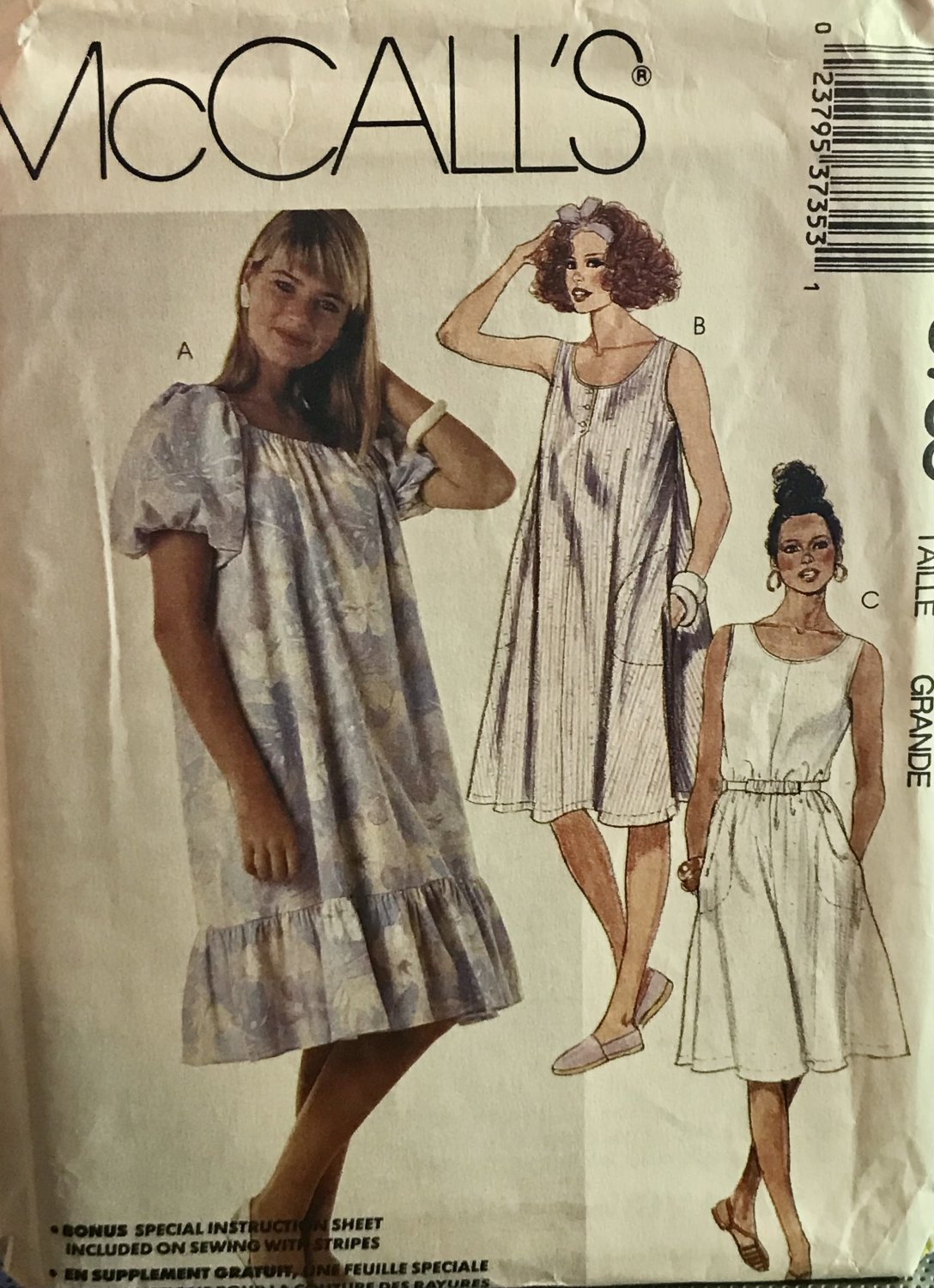 McCall's 3735 Plus Size Misses' Pullover House Dress Muu Muu Sewing Pattern Size 18 20