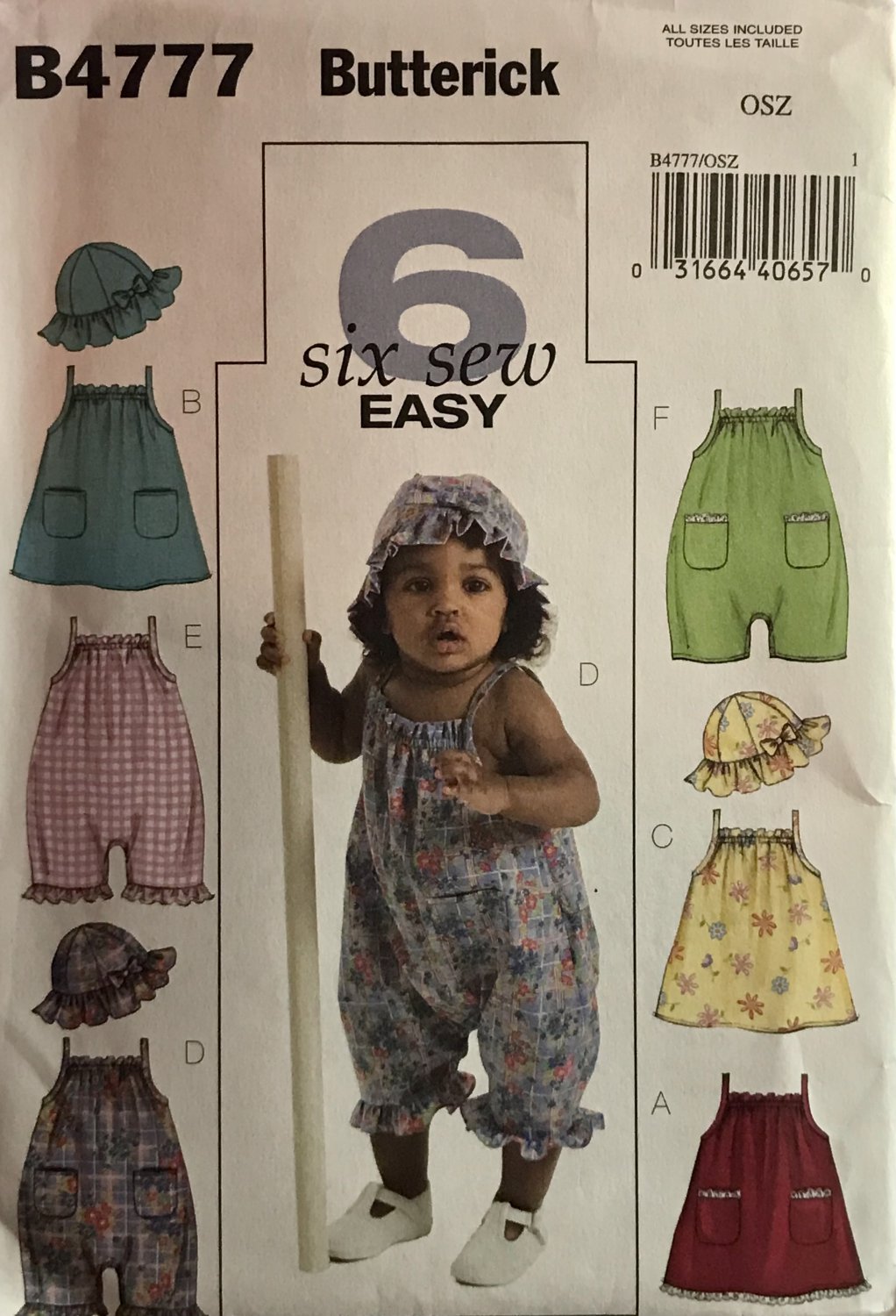 Butterick B4777 Infant's Dress, Jumpsuit and Hat Sewing Pattern for sizes sm to XL