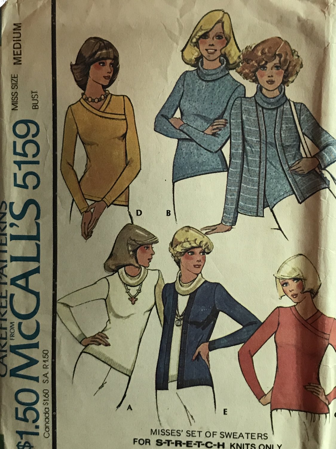 McCall's 5159 MISSES' SET OF SWEATERS FOR UNBONDED STRETCHABLE KNITS Sewing Pattern size 14 16