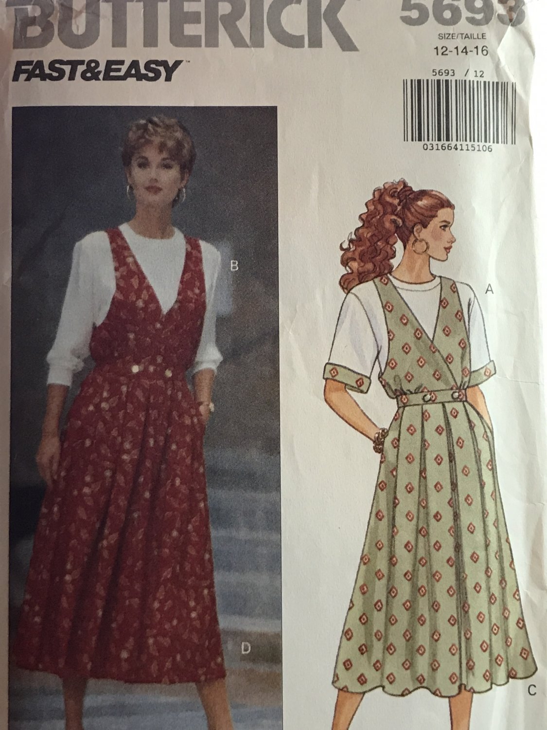 Butterick 5693 Misses' Jumper and Top Sewing Pattern Size 12 14 16