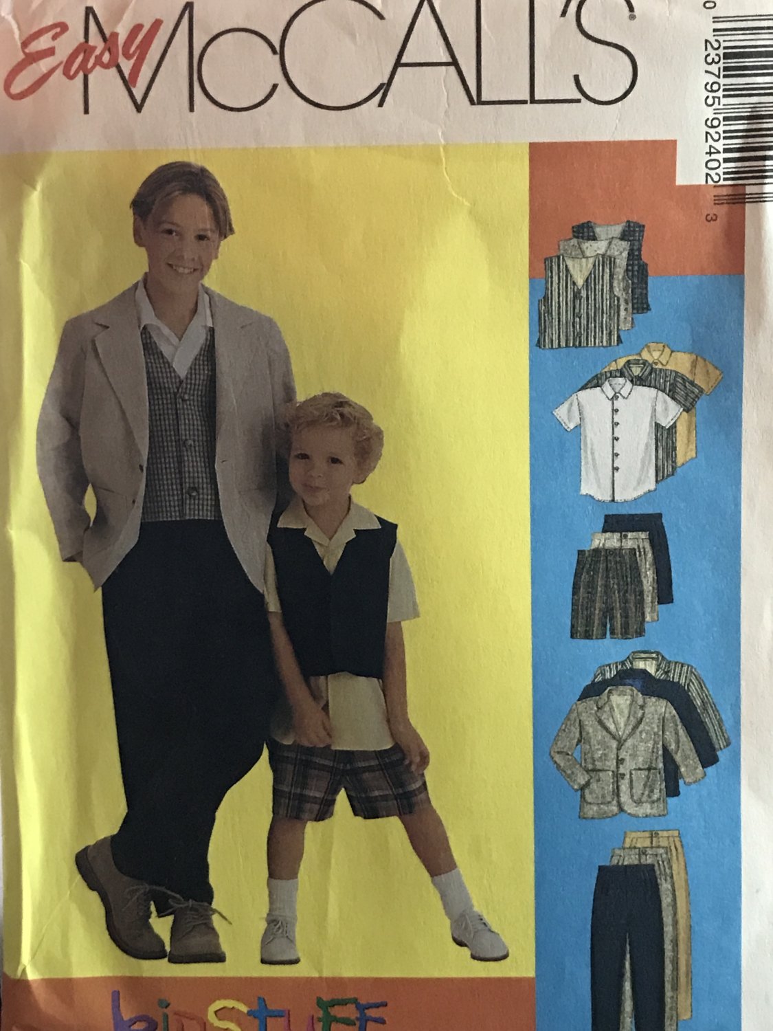 McCall's 9240 Boy's Jacket Shirt Pants Shorts Sewing Pattern size 4 5 6