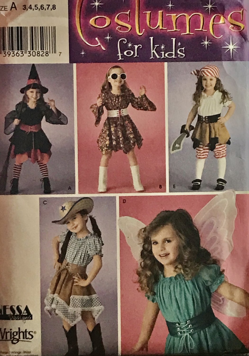 Simplicity 3680 Child's Costume Sewing Pattern Witch Fairy Cowgirl Pirate Hippie Size 3 - 8