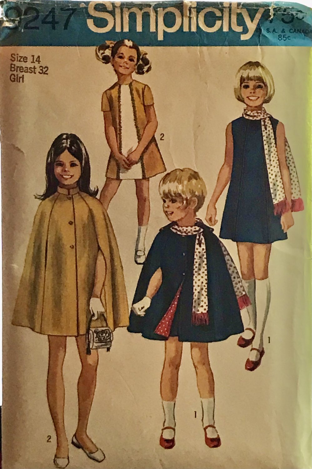 Simplicity 9247 Girls' Dress, Cape and Scarf Sewing Pattern size 14 bust 32