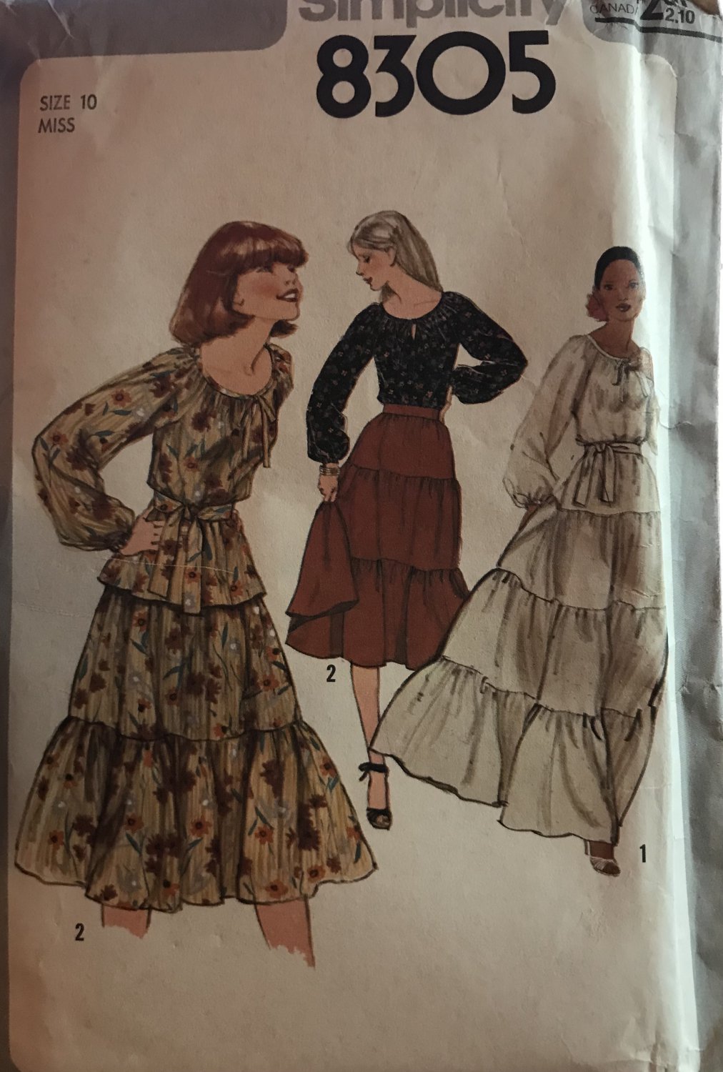 Peasant Boho Style Sewing Pattern Simplicity 8305 Two Piece Dress Sewing Pattern Size 10