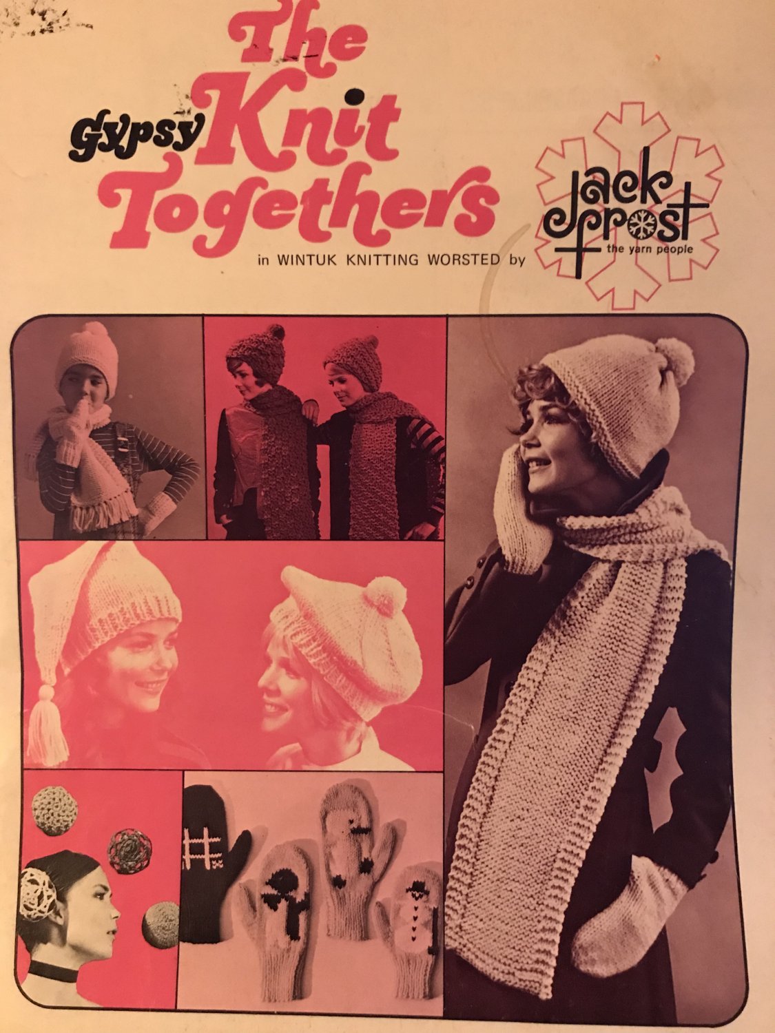 The GYPSY Knit Togethers Jack Frost Scarves, Hats, Mittens & more Vintage 1970 knitting pattern