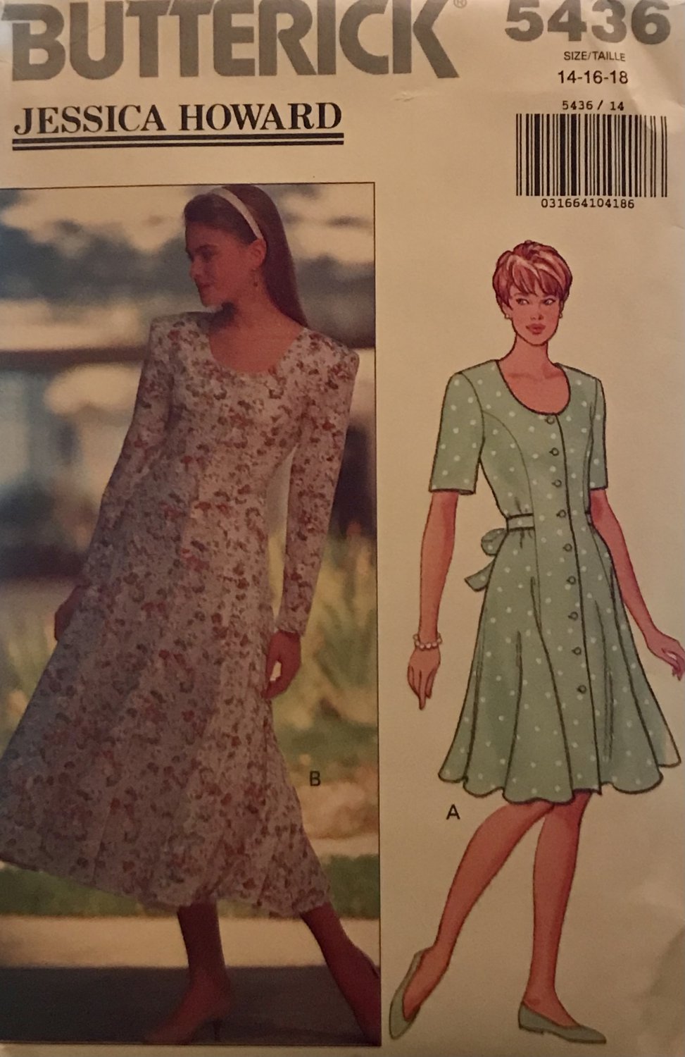 Butterick Sewing Pattern 5436 Misses Dress long or short sleeves size 14 16 18