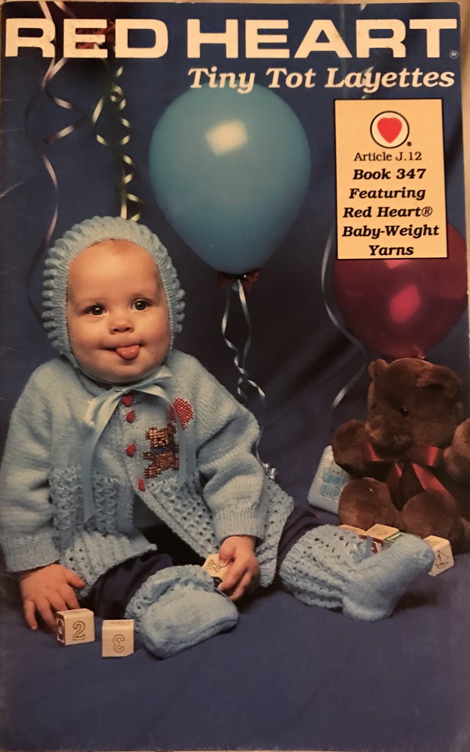 Red Heart Tiny Tot Layettes book 347 knitting and crochet pattern for booties sweaters bonnets