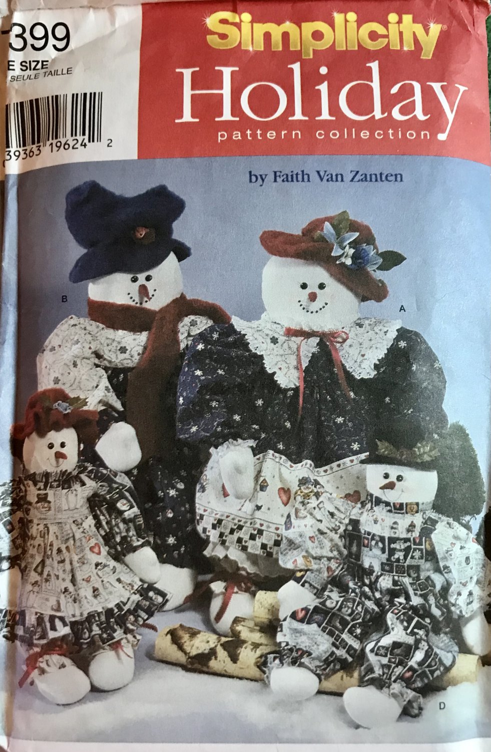 Simplicity 7399 Snowmen and Snow Women 22" & 33" Sewing Pattern