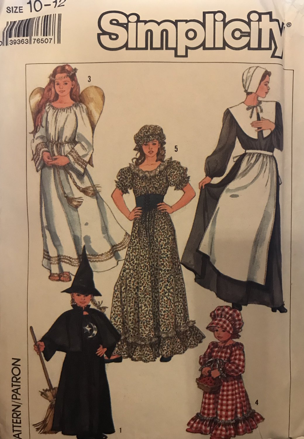 Adult Costumes Angel Pilgram Witch Wench Simplicity 7650 Sewing Pattern Size 10-12 Halloween