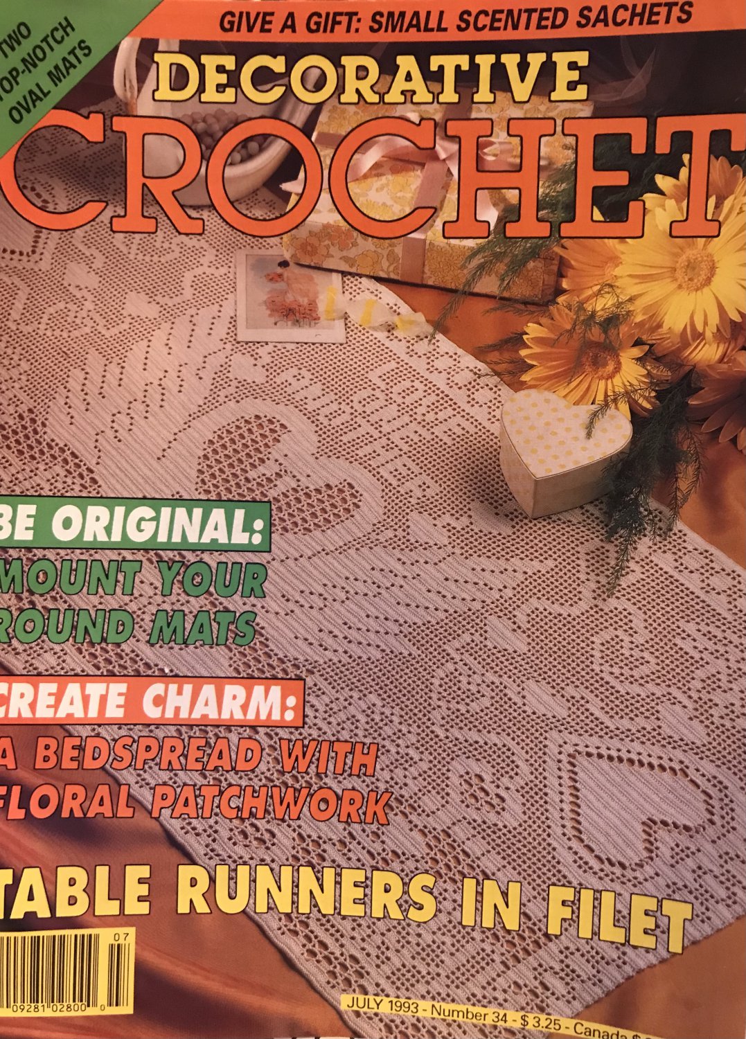 Decorative Crochet Magazine back issue No. 34 July 1993 Doilies Bedspread Table Runners in Filet