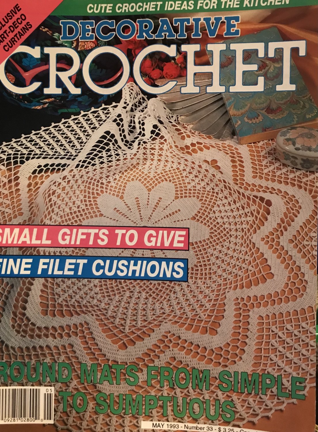 Decorative Crochet Magazine back issue No. 33 May 1993 Small Gifts, filet pillows, doilies