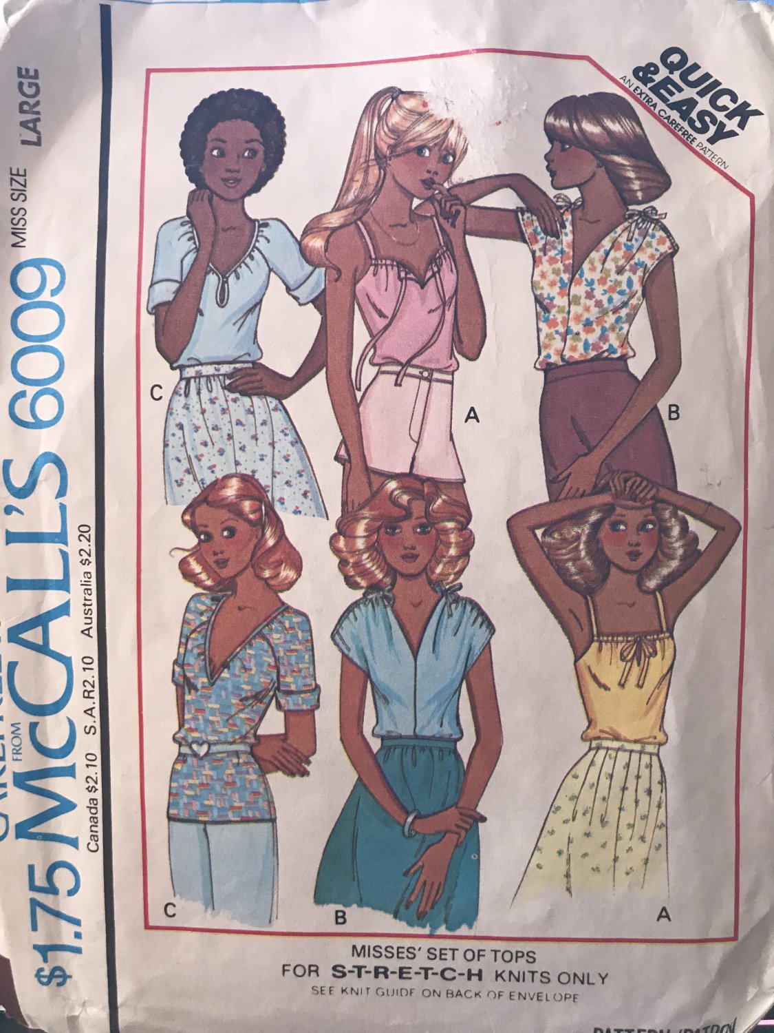 McCall's 6009 Misses' SET OF TOPS Vintage Sewing Pattern size LARGE 18 20