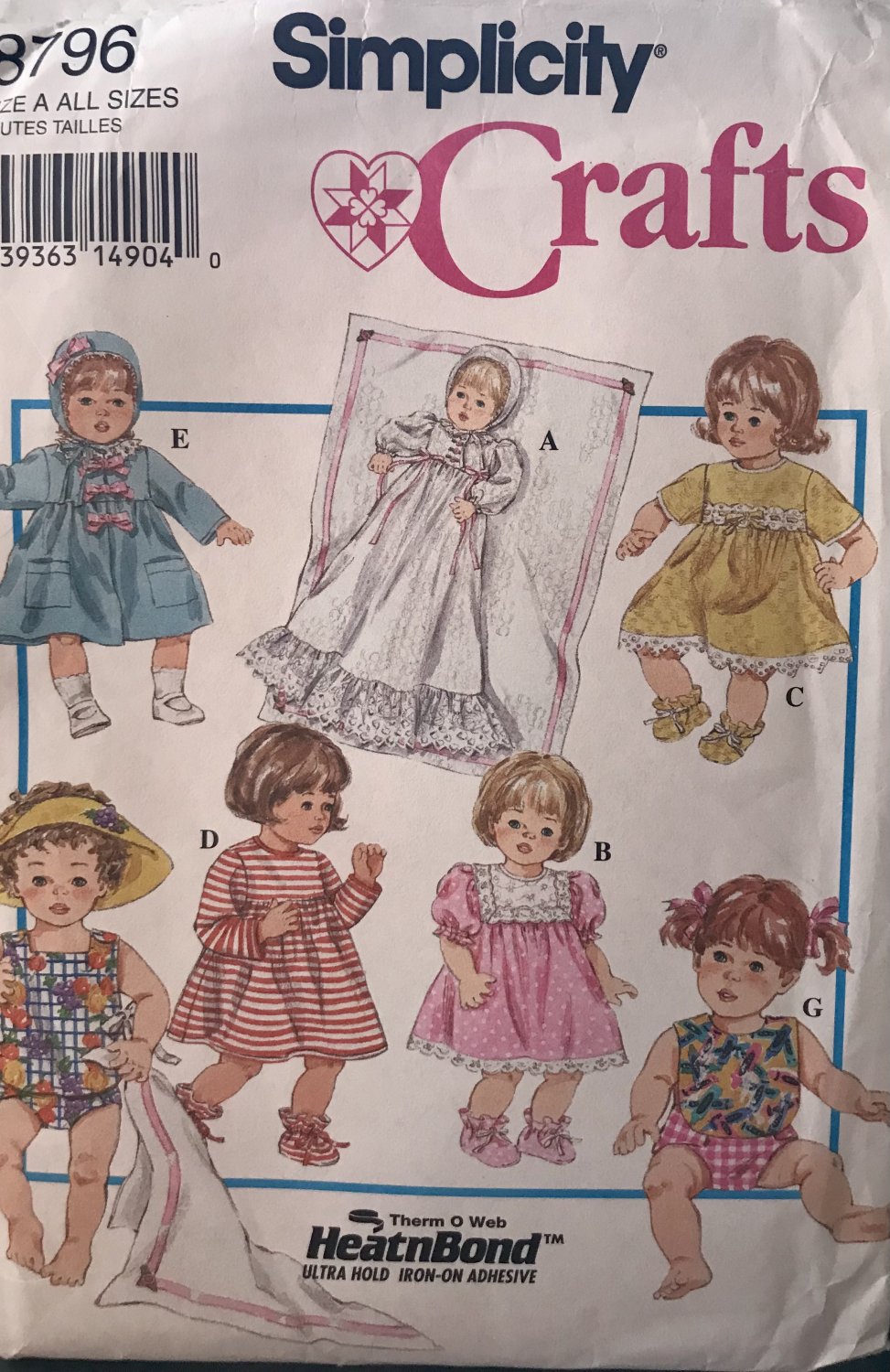 Simplicity Crafts 8796 Doll Clothes Wardrobe 12" to 22" dolls Sewing Pattern