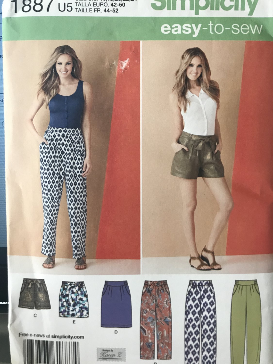Simplicity 1887 Misses' Pants and Skirts in Two Lengths, Shorts Plus Size Sewing Pattern 16 - 24