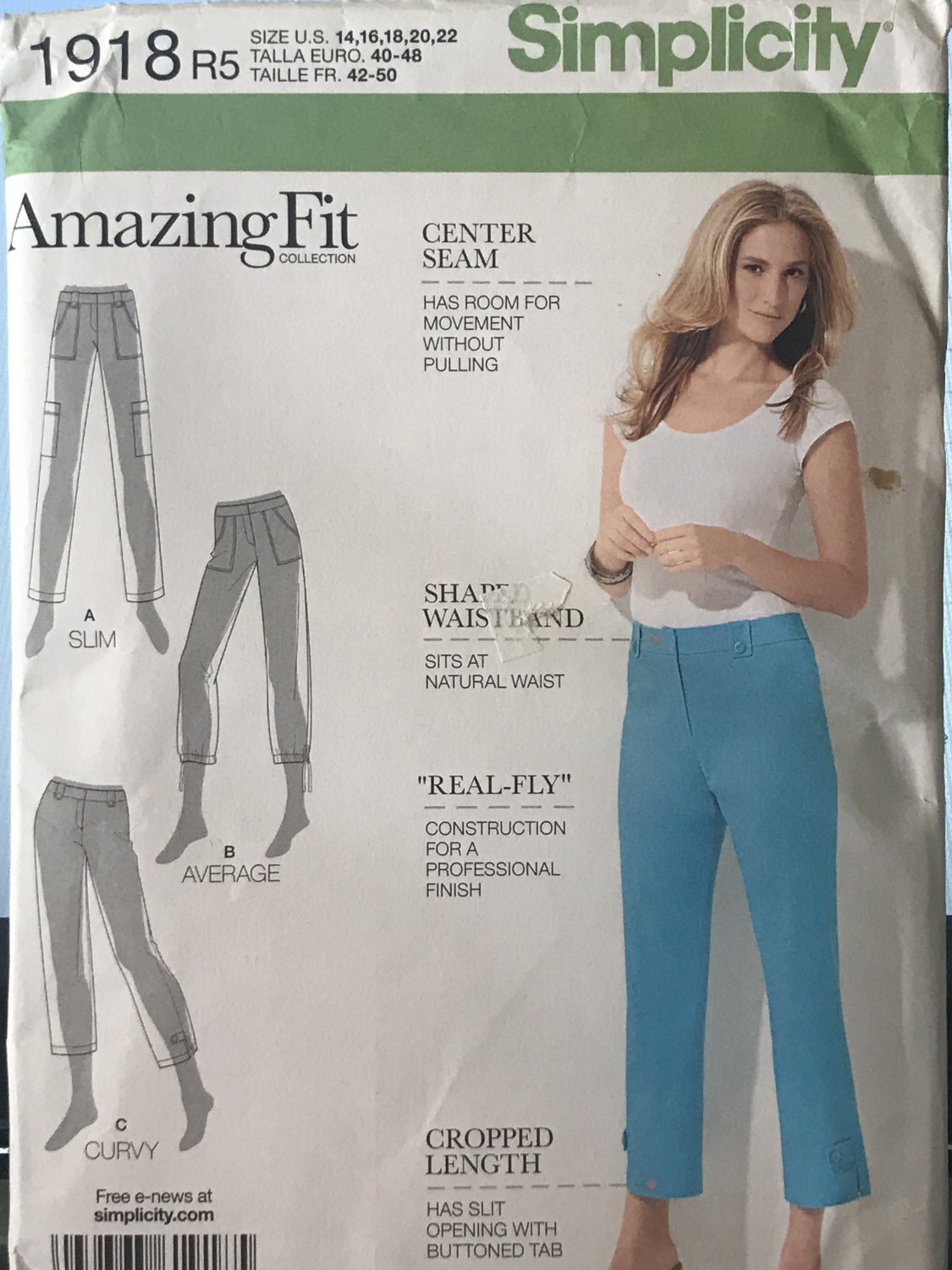 Simplicity 1918 Misses' Amazing fit pants & Capris Plus Size Sewing Pattern 14 - 22