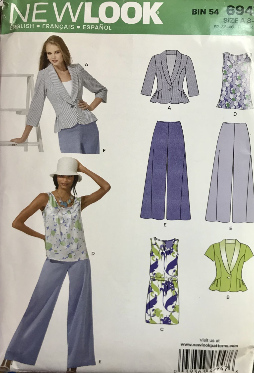 New Look 6947 Misses' Six Sizes in One Palazzo Pants, Tops Jacket Dress Sewing Pattern size 8 - 18