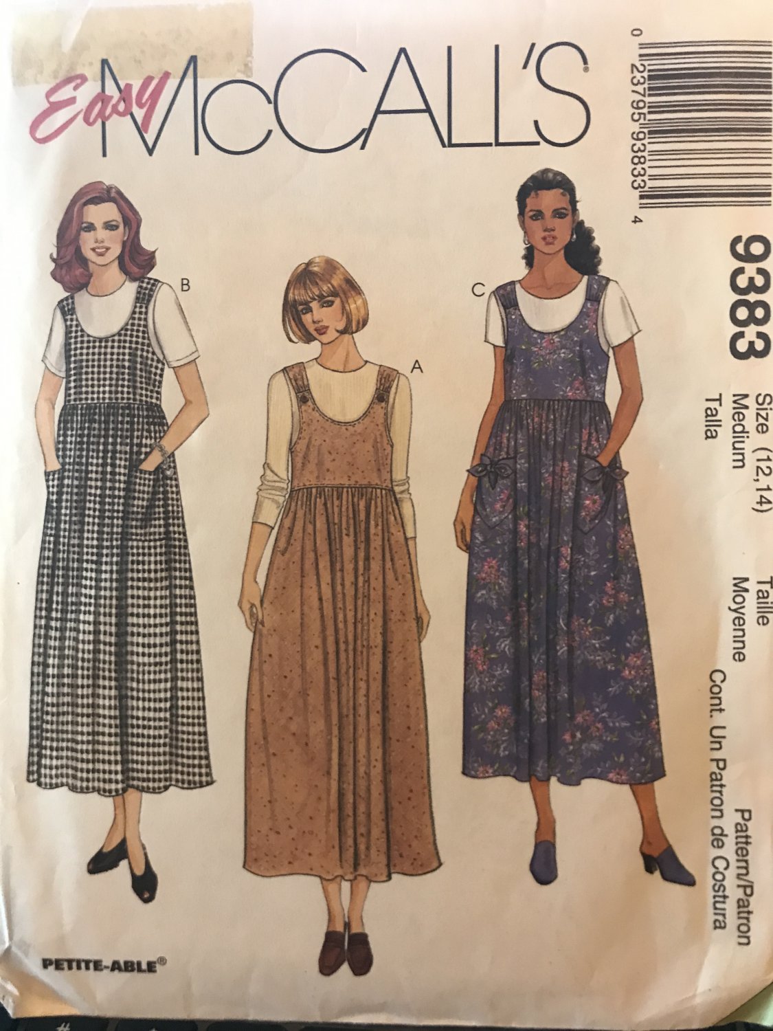 McCall's 9383 Misses' Scooped neck Jumper Sewing Pattern size 12 - 14
