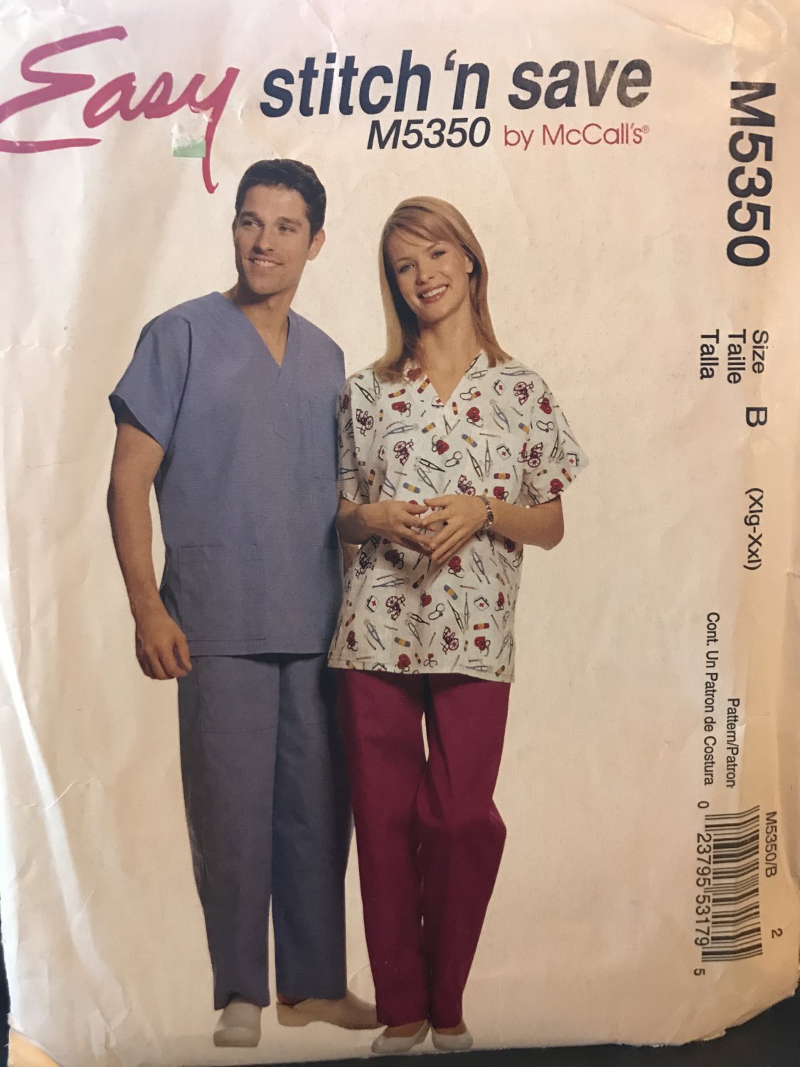 McCall's 5350 Misses" and Mens' Top and Pull-on Pants Scrubs Sizes XLG-XXL