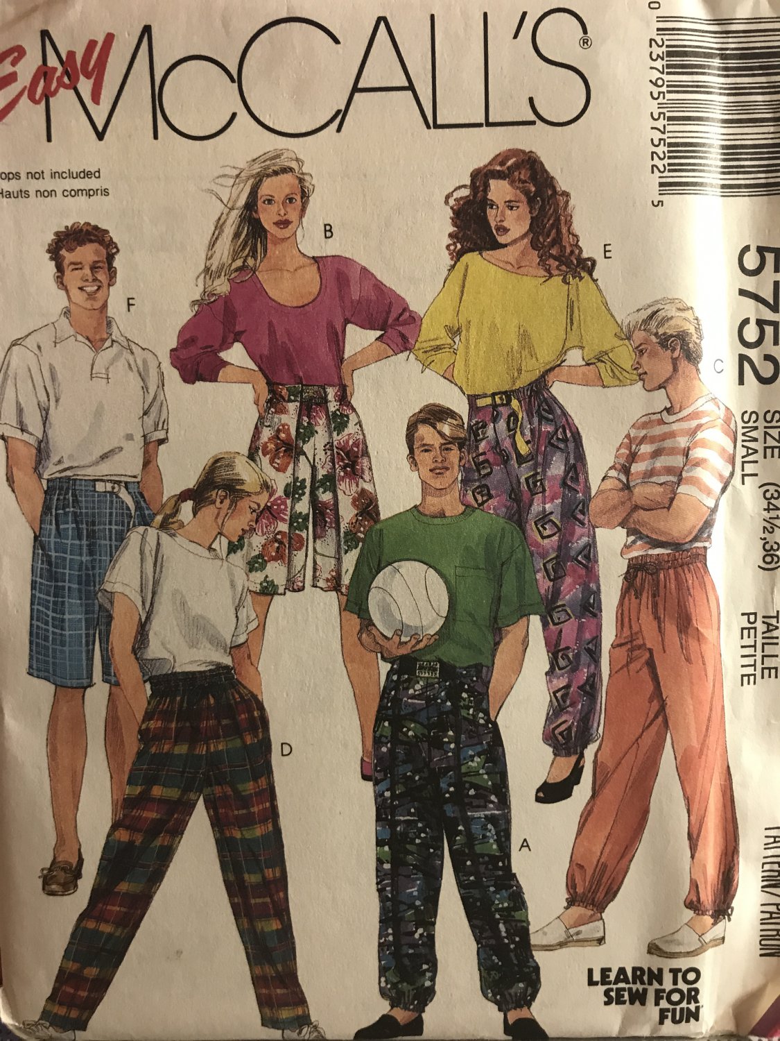 McCall's 5753 Misses Mens Teen Boys Novelty Pants or Shorts Sewing Pattern Waist size 34  1/2" - 36"