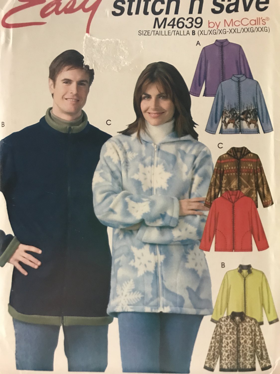 McCall's 4639 Misses' or Men's fleece jacket sewing pattern size XL to XXL