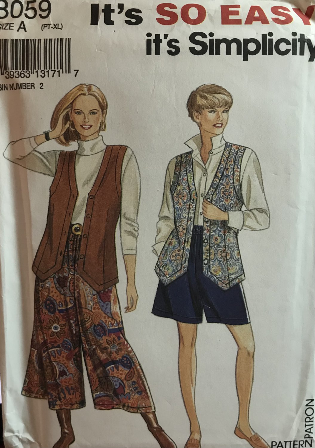 Simplicity 8059 Misses Split Skirt in Two Lengths and Vest Vintage Sewing Pattern Size XS to X Large