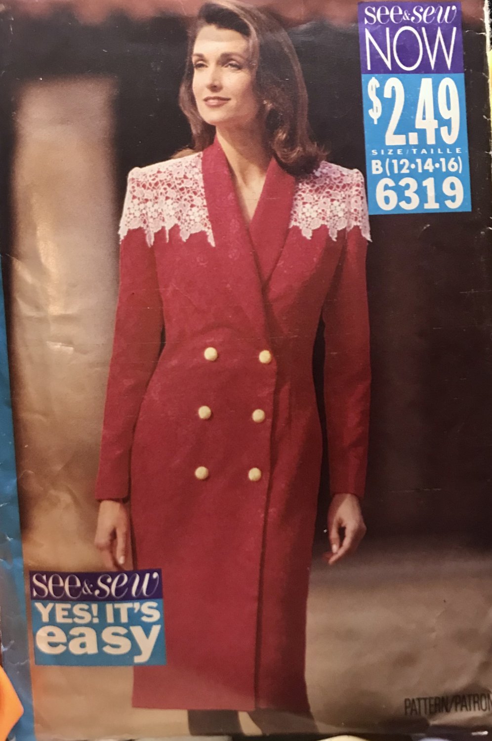 Butterick 6319 See & Sew Misses Double Breasted Coat Dress Size 12 14 16 Sewing Pattern