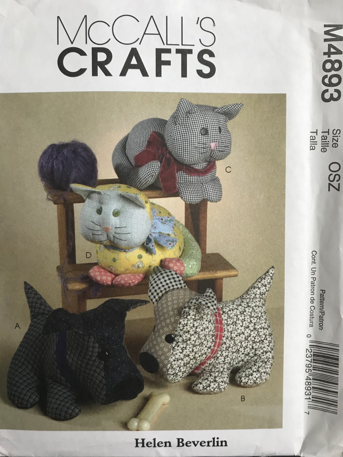 McCall's 4893 dog or cat Calico Pets Stuffed Animal Sewing Pattern