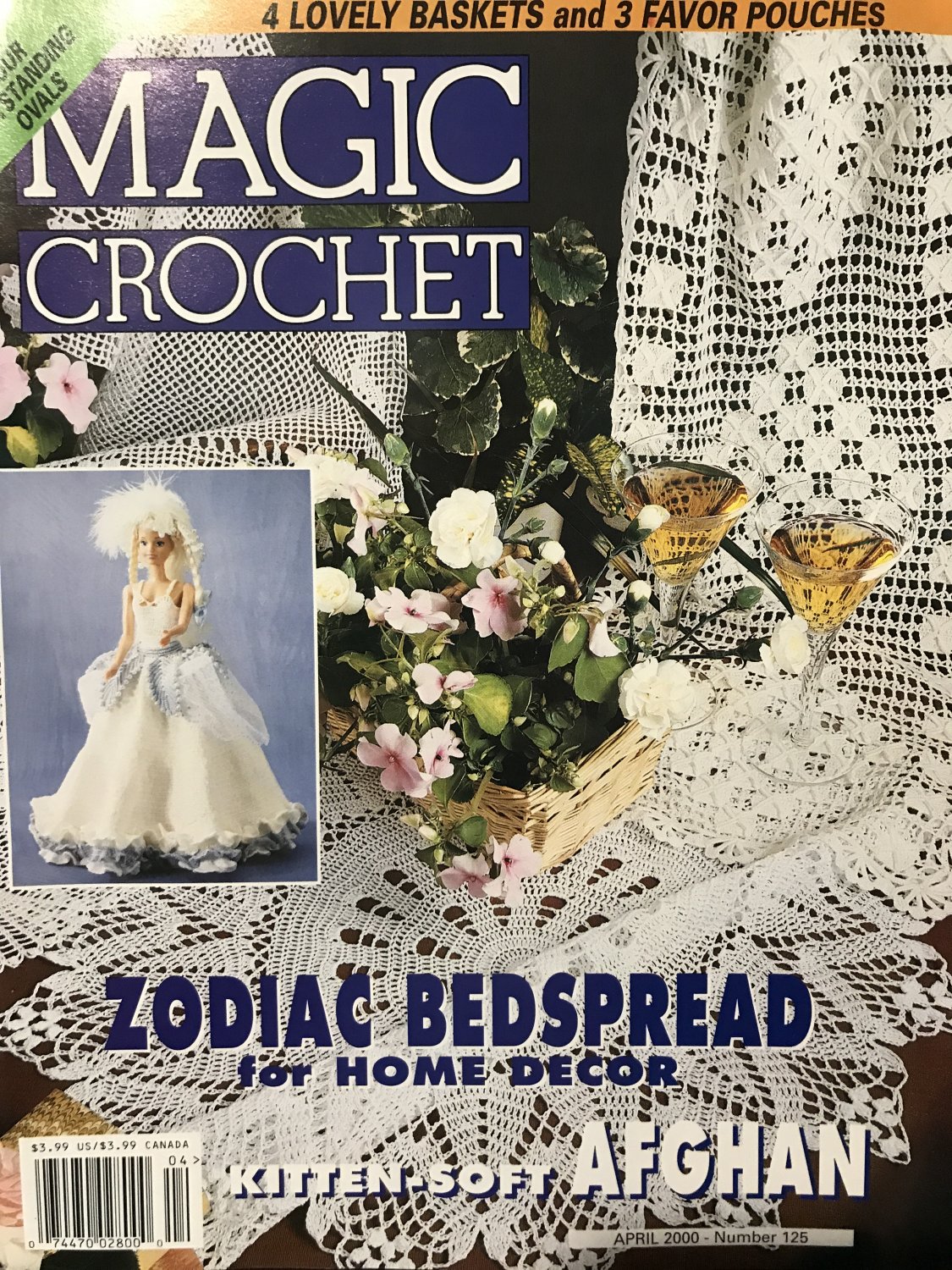 Magic Crochet Magazine 125 April 2000 Thread Crochet Doiles, Bedspread, Baskets, Doll gown & decor