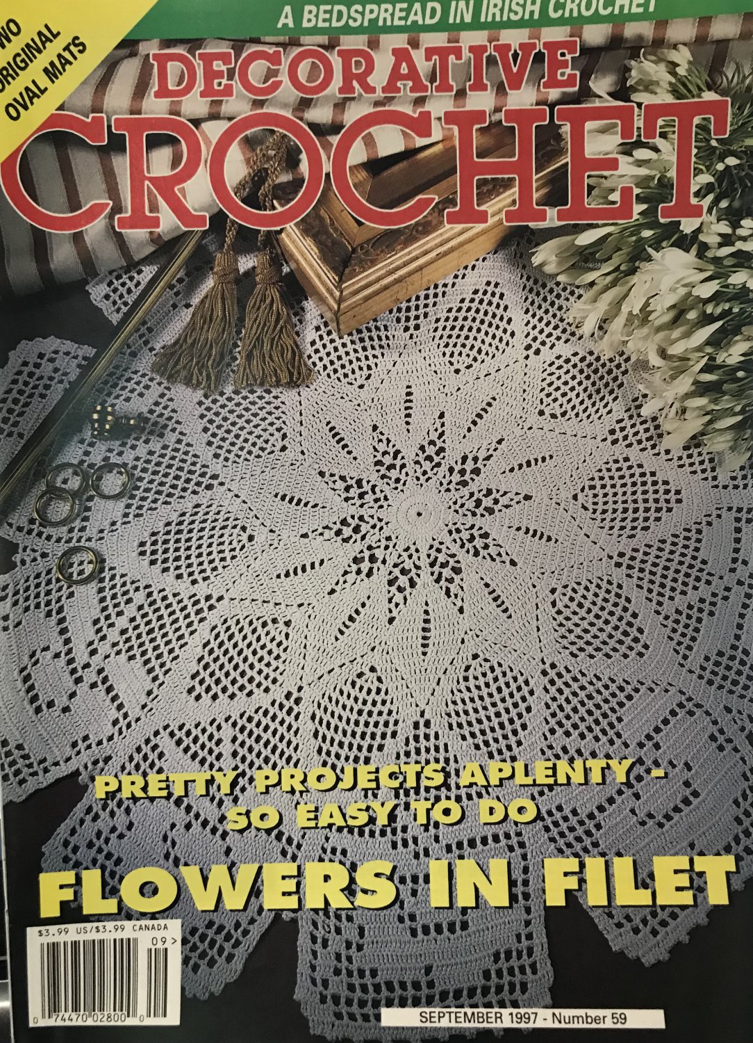 Decorative Crochet Magazine 59 September 1997 Doilies, Flower in Filet, Bedspread, Oval Mats