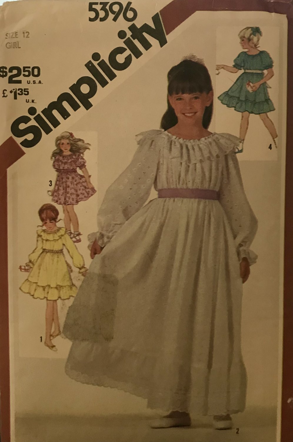 Simplicity 5396 Girls' Pullover Dress in Two Lengths Sewing Pattern Size 12