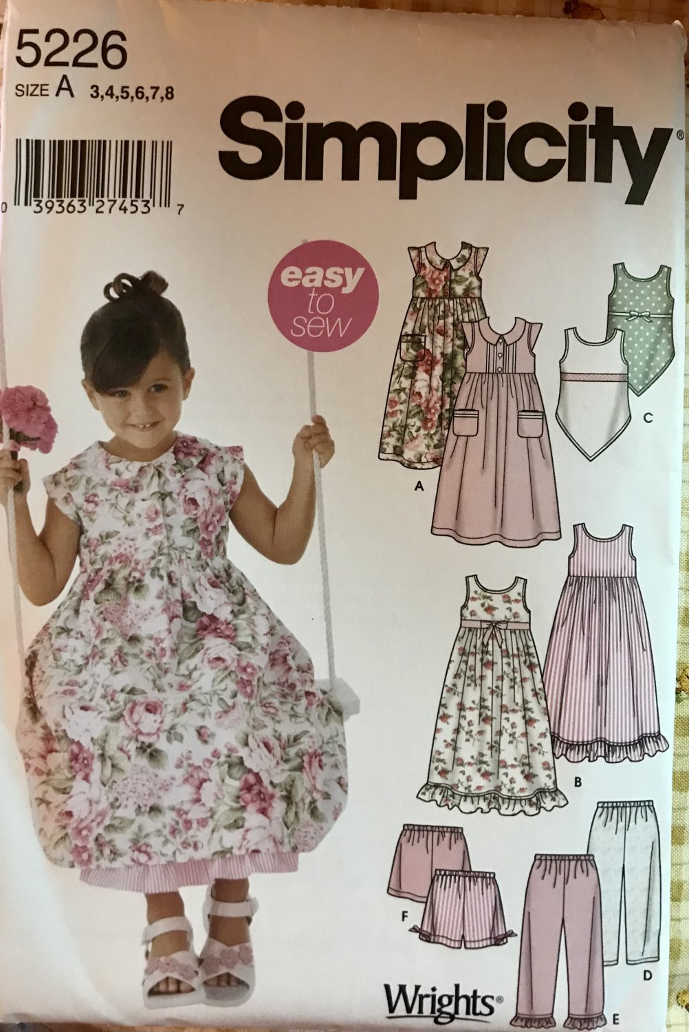 Simplicity Pattern 5226 Child/Girls' Dress, Top, Capri Pants or Shorts Sewing Pattern size 3 - 8