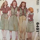 McCall's 6491 Girls Jean skirt, vest and pants, pants sewing pattern size 8