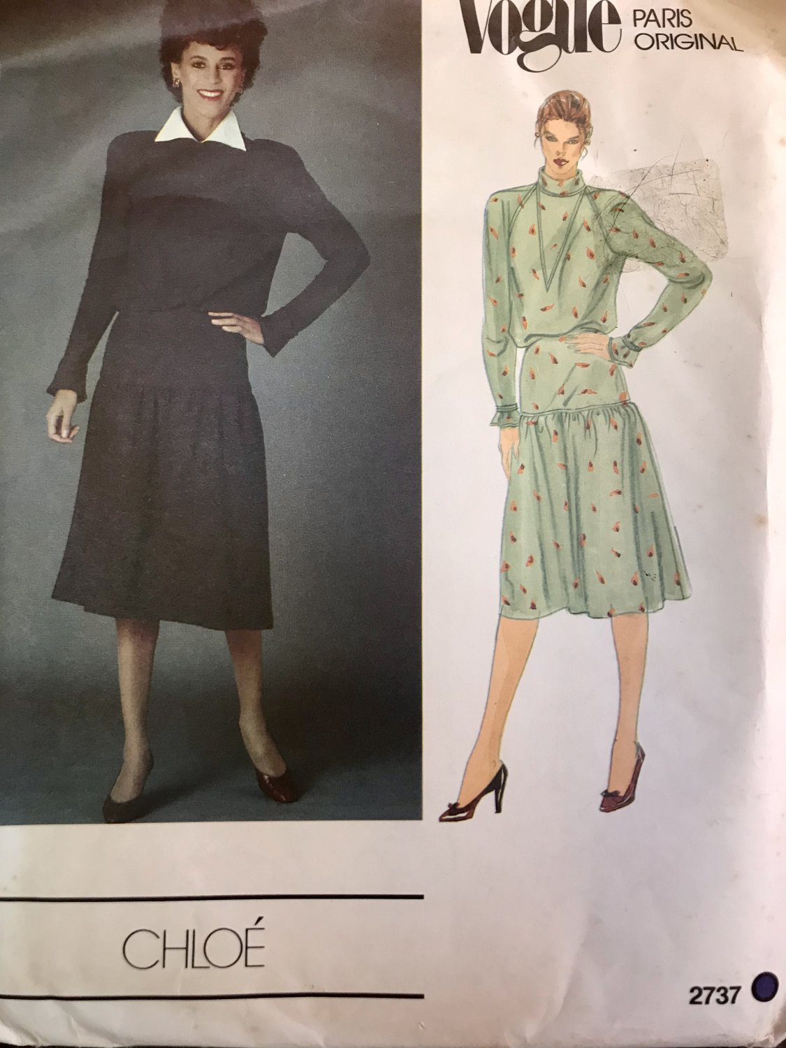 Vogue Pattern 2737, Vintage Paris Original CHLOE, Misses Blouson DressSize 12