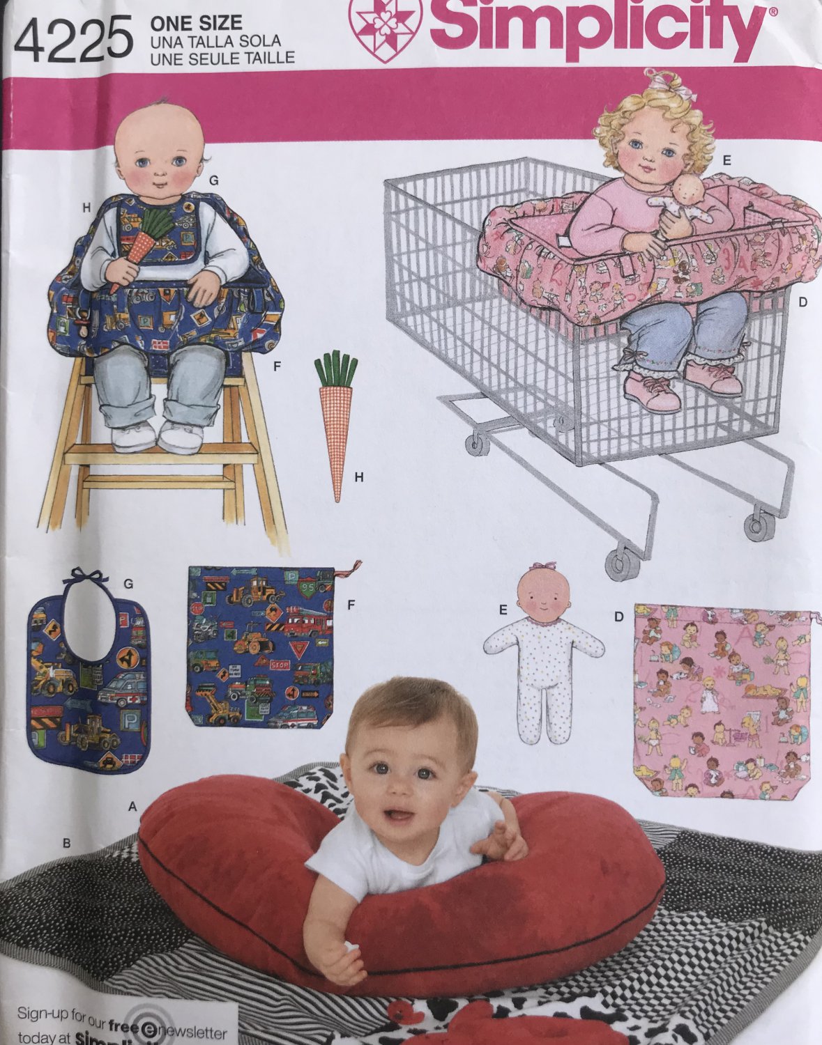 Simplicity 4225 Infant accessories Bib Highchair Covers, Toys, pillow sewing pattern