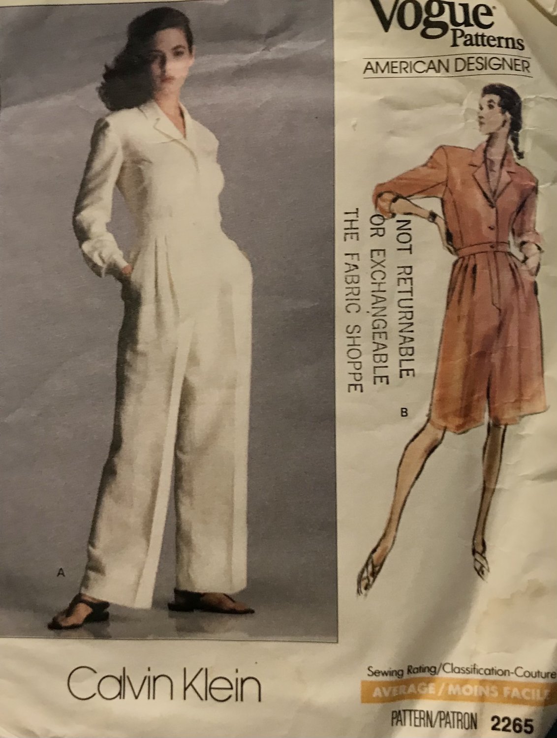 Vogue American Designer 2265 Calvin Klein - Misses' Jumpsuit Sewing Pattern Size 6 - 10