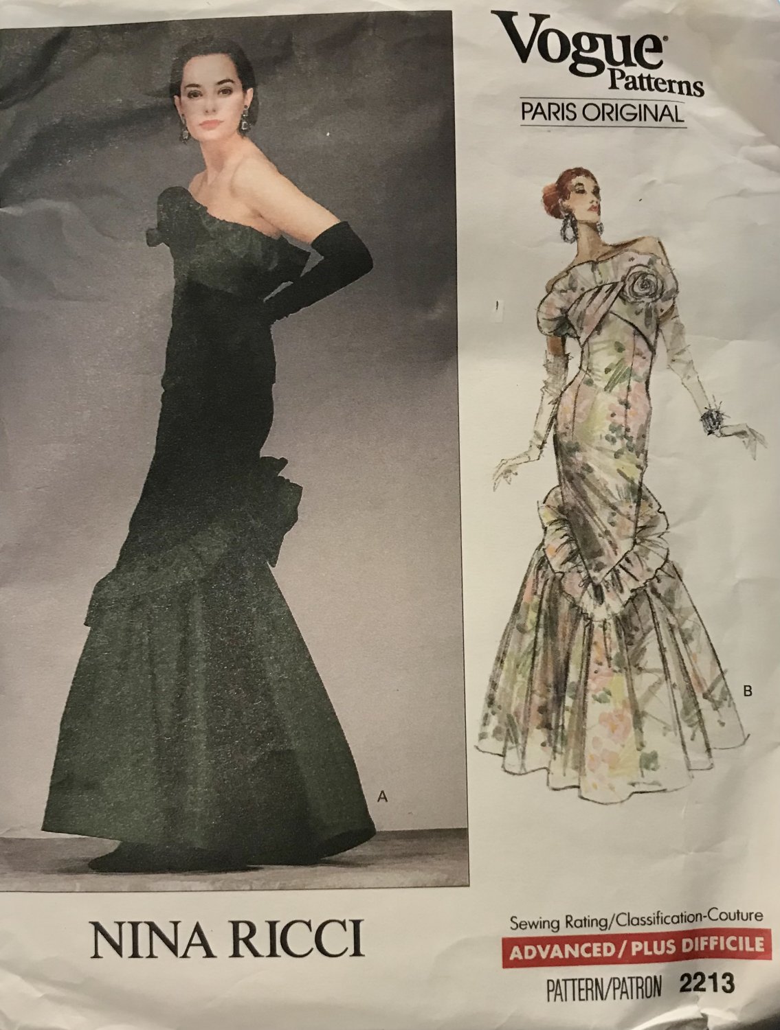 Vogue Patterns Paris Original 2213 by Nina Ricci; Size 6-8-10 Dress Gown Sewing Pattern