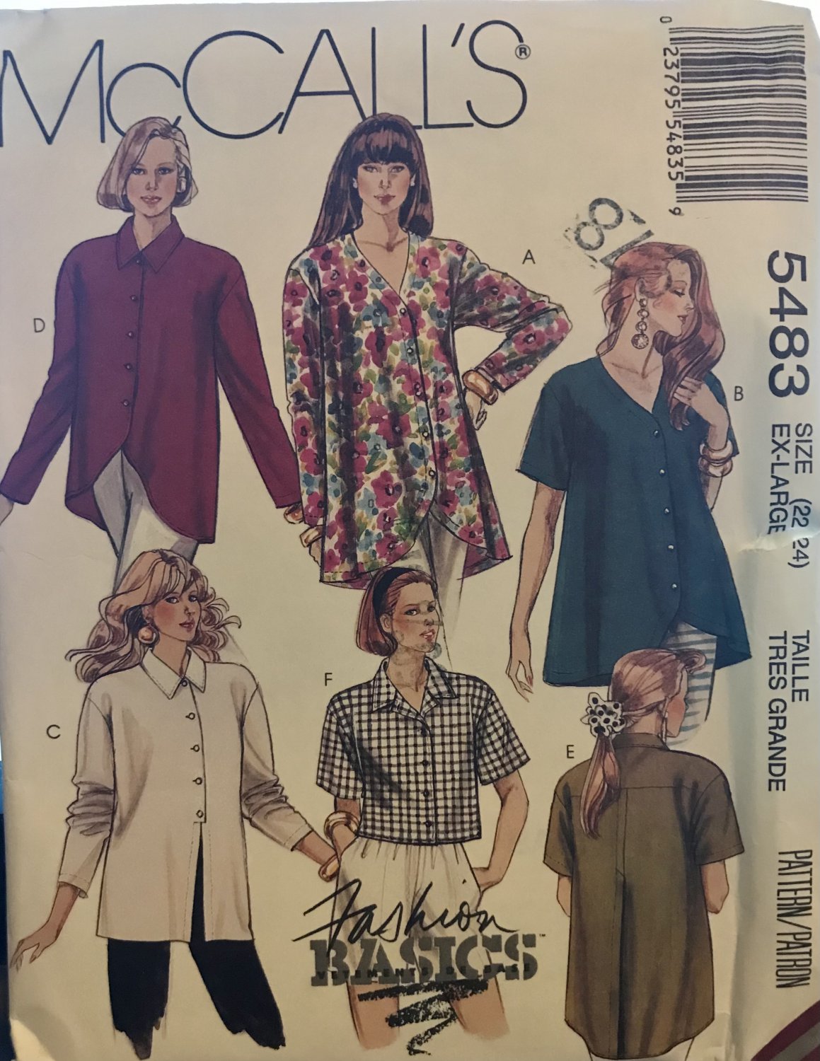 McCall's 5483 Misses' Tunics or Blouses Sewing Pattern size 22 24