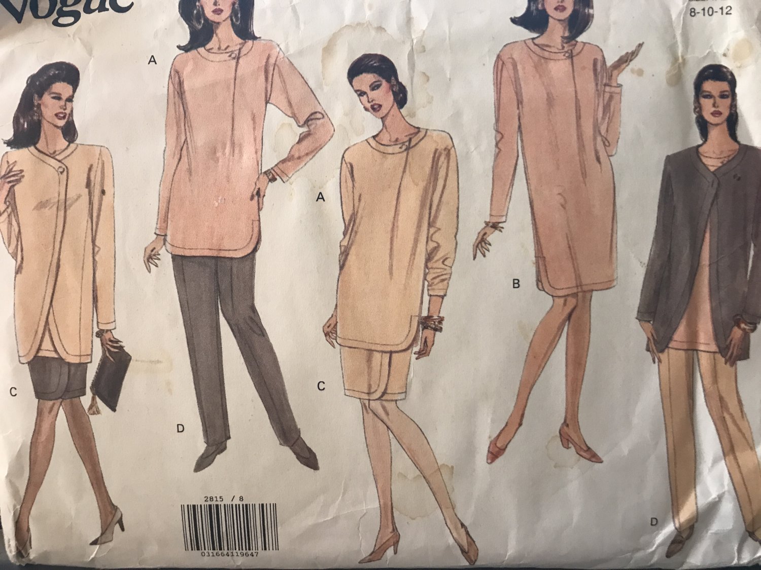 Vogue 2815 Jacket Dress Tunic Skirt & Pants size 8 10 12 Sewing Pattern