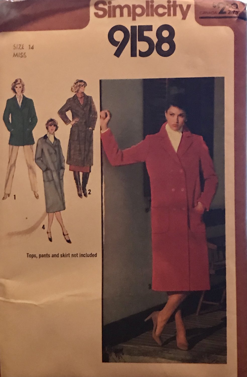 Simplicity 9158 Misses' Lined Coat in Three LengthSewing Pattern Size 14